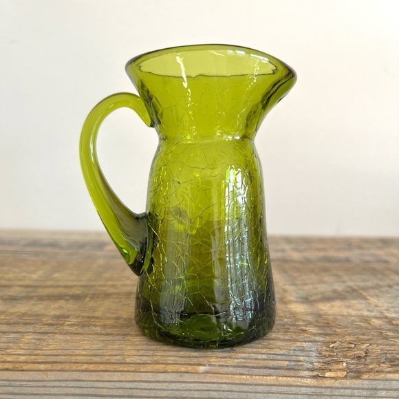 green crackle art glass pitcher mini - Picture 1 of 4